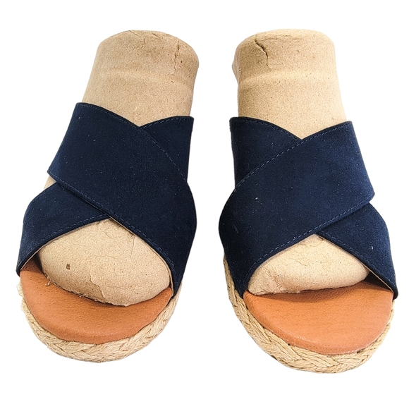 Tommy Bahama Stacey Womens Sz.7 Navy Wedge Peep Toe Slip On Heels Sandal - Picture 9 of 9